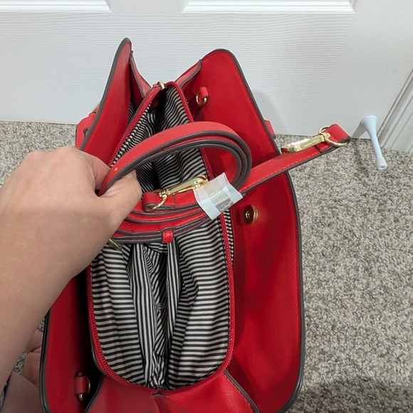 Nine West Fire Orange Red Satchel Handbag with Crossbody Straps - Picture 12 of 13